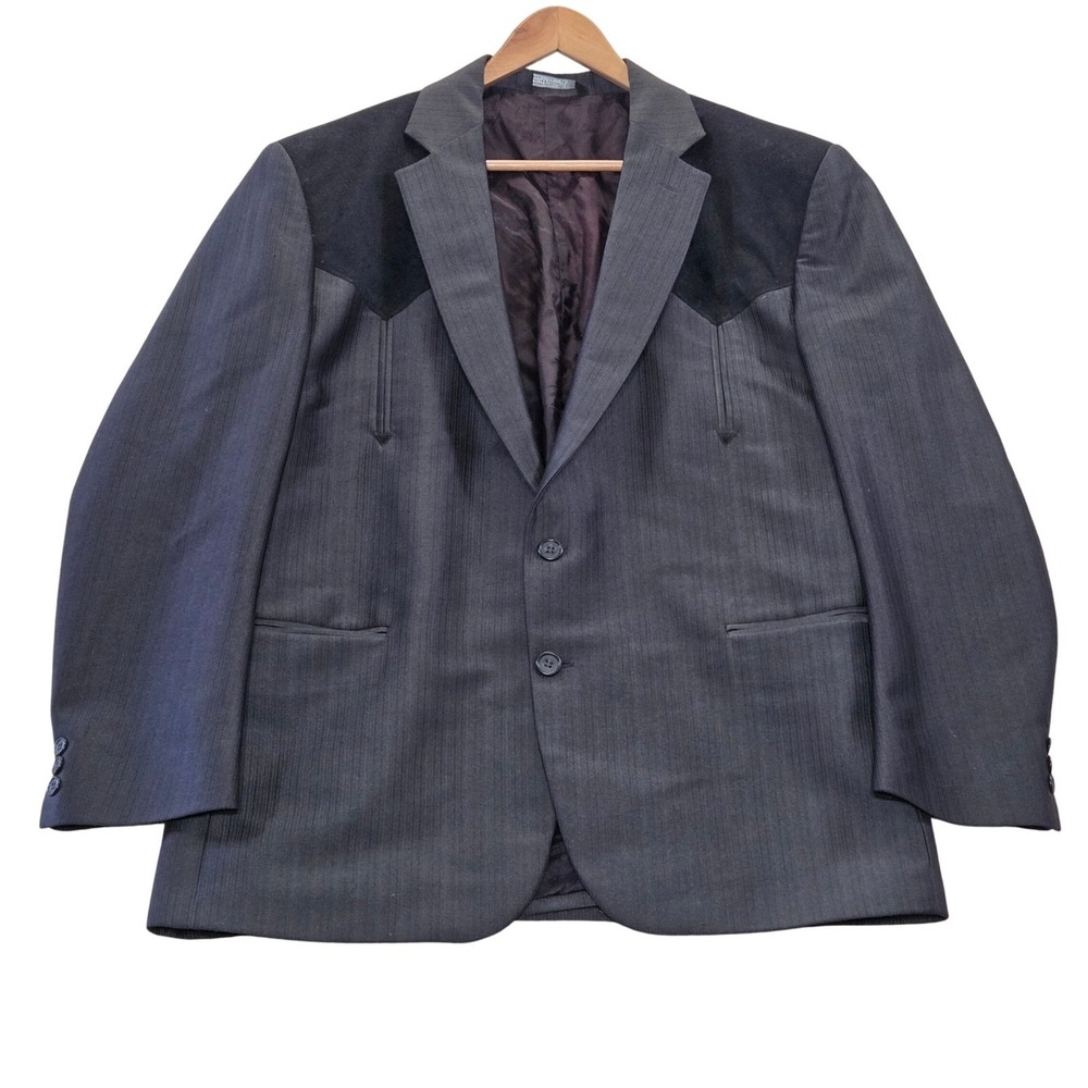 VTG Silverado Mens Blazer Western Style Jacket 44R Union Made USA Gray Black